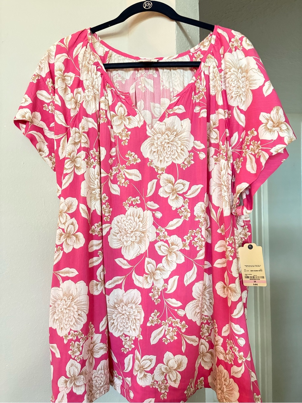 St, John’s Bay Pink Floral Short Sleeve Tunic Top - Plus Size 3X
